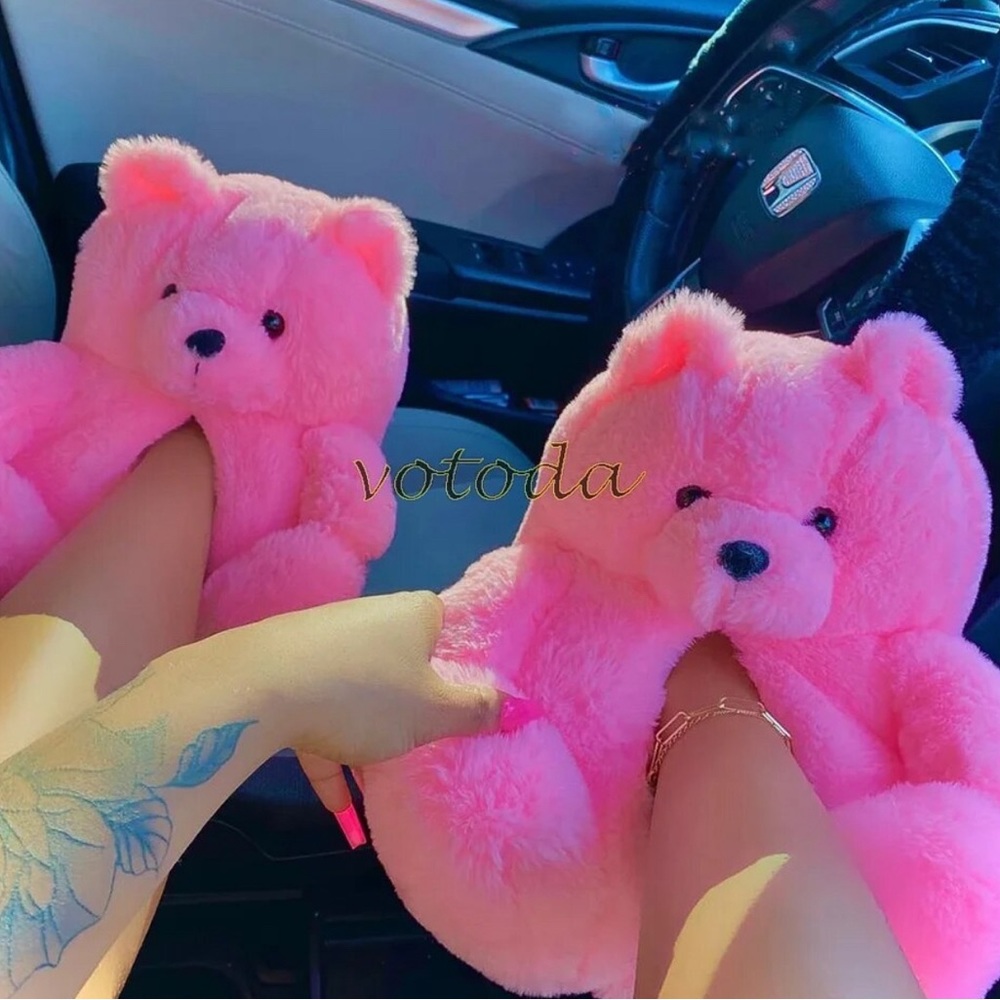 🌸💖 PINK TEDDY BEAR HOUSE SLIPPERS! 🤗